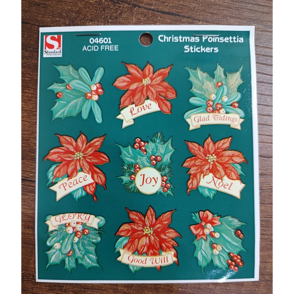 Vintage Standard Publishing Christmas Poinsettia Stickers Made In USA S208